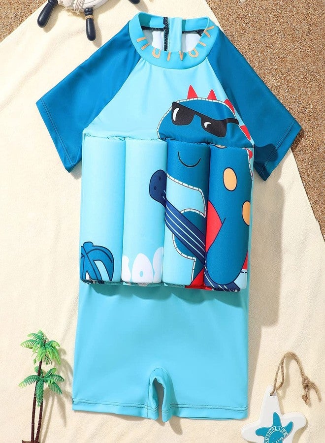 IDOPIP Kids Baby Boys Float Suit with Adjustable Buoyancy Dinosaur Floatation Swimsuit Floating Swimwear Bathing Suit Toddler Swim Vest with 8 Removable Buoyancy Sticks Blue Dinosaur + Guitar 2-3 Years - Image 3